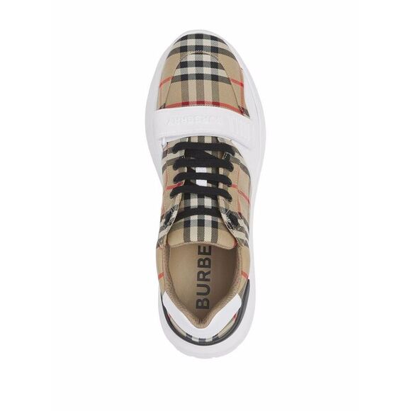 Men's Low-Top Sneakers in Beige with Vintage Check Print and Leather Inserts - Picture 4 of 4